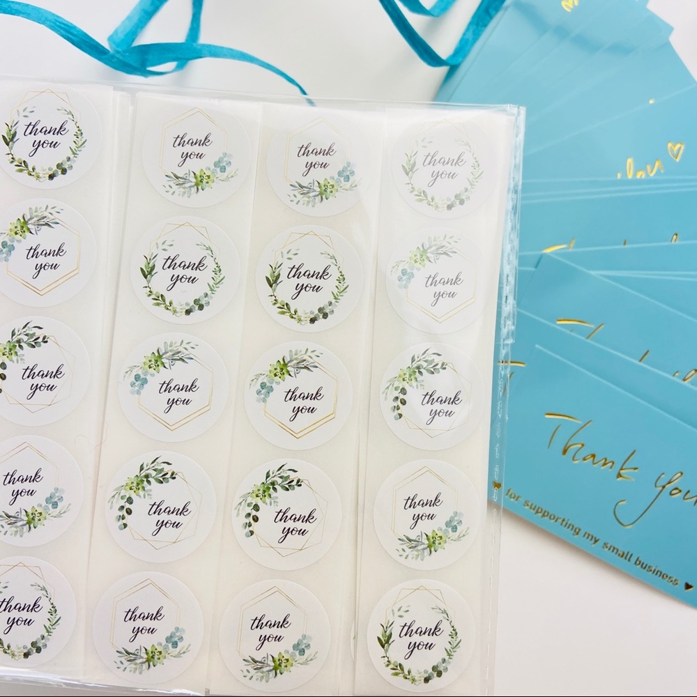 200 Thank You Stickers. Gold Frame Leaves Boho Shipping Product Stickers.